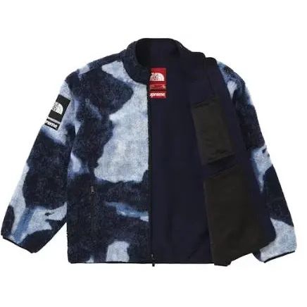 Casaco de lã com estampado de ganga branqueada Supreme The North Face Indigo Hypelusitana