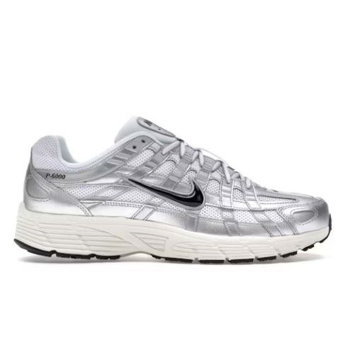 Nike P-6000 Blanco Plata Metálico Plano Plata Negro