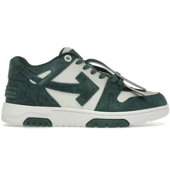 OFF-WHITE Out Of Office "OOO" Low Tops Jet Green Ecru Suede Hypelusitana